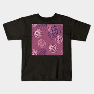 Pink abstract circle flowers on plum Kids T-Shirt